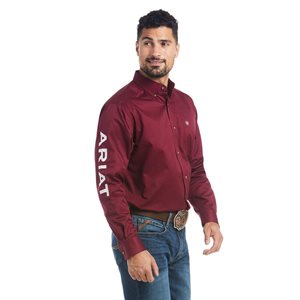 MENS TEAM LOGO TWILL CLASSIC LONG SLEEVE SHIRT BURGUNDY