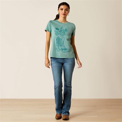 ARIAT TSHIRT FOR WOMAN GARDEN BOOTS OCEAN BLUE SZ..M