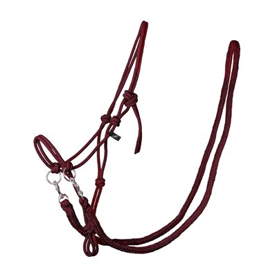 ROPE HALTER WITH REIN BURGUNDY SZ:PONY