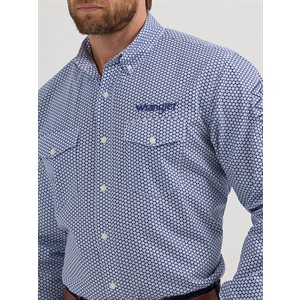 CHEMISE WRANGLER HOMME MOTIF HONEYCOMB BLEU LOGO NAVY 