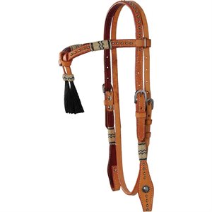 DOUBLE PLY BROWBAND HEADSTALL WITH BRAIDED RAWHIDE