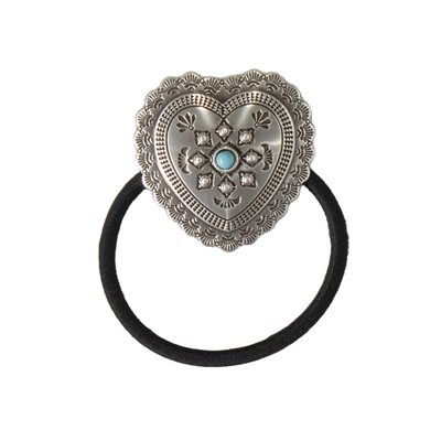 HAIR ELASTIC WITH SILVER HEART CONCHO