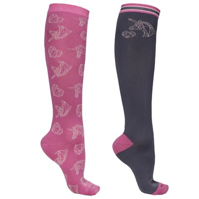 QHP KNEE STOCKING DIDY CHILD SET OF 2 (PINK / GREY) 27-30