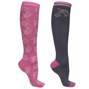 QHP KNEE STOCKING DIDY CHILD SET OF 2 (PINK / GREY)