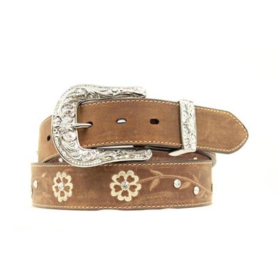 ARIAT BELT WOMEN BROWN / BRONZE SUNFLOWER SILVER SZ:MEDIUM