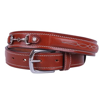 QHP LEATHER BELT RICKI WITH BITS BROWN 85CM