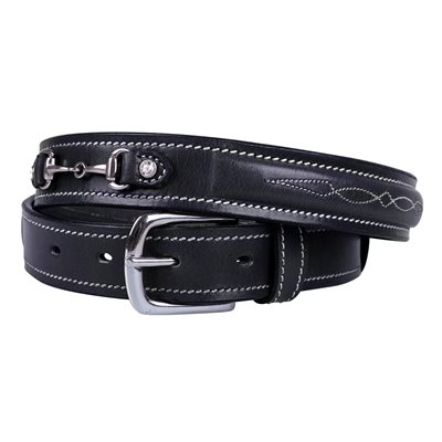 QHP LEATHER BELT RICKI WITH BITS BLACK 95CM