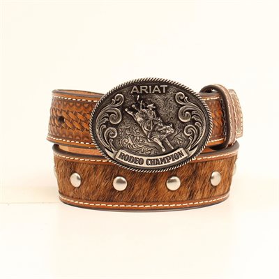 ARIAT BROWN LEATHER BELT WITH CALF HAIR SZ.30