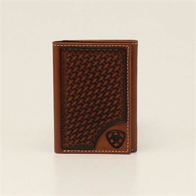 ARIAT LEATHER MEN WALLETTRI-FOLD BASKET BROWN