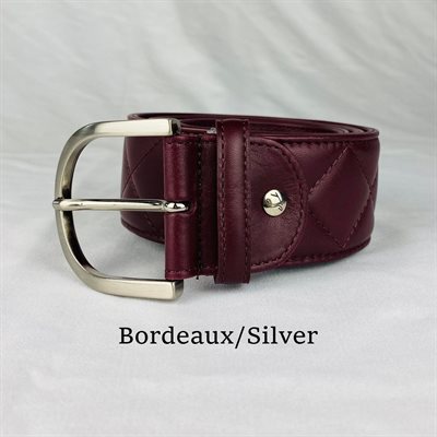 CEINTURE TS EN CUIR PIQUÉ BORDEAUX / ARGENT