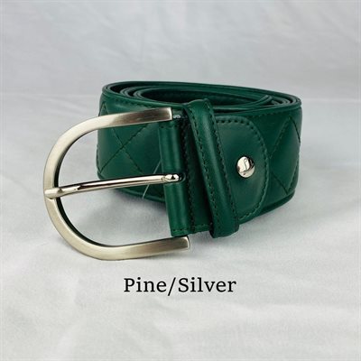 CEINTURE TS EN CUIR PIQUÉ VERT FORET / ARGENT