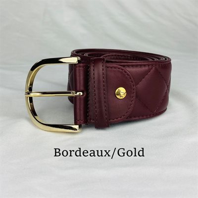 CEINTURE TS EN CUIR PIQUÉ BORDEAUX / OR GR.MEDIUM