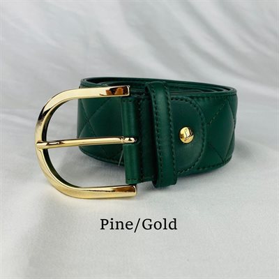 CEINTURE TS EN CUIR PIQUÉ VERT FORET / OR GR.MEDIUM