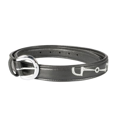 HORZE LEATHER BELT WITH BIT EMBROIDERY BLACK LARGE