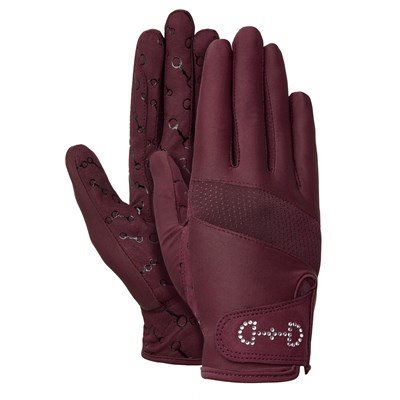 HORZE ARIELLE CRYSTAL SUMMER GLOVES BURGUNDY 8