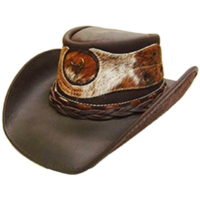 CHAPEAU COWBOY CUIR BRUN PEAU DE VACHE VA1589 L