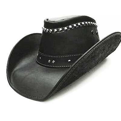 CHAPEAU DE COWBOY CUIR NOIR MOTIF ARGENT VA1199 S 