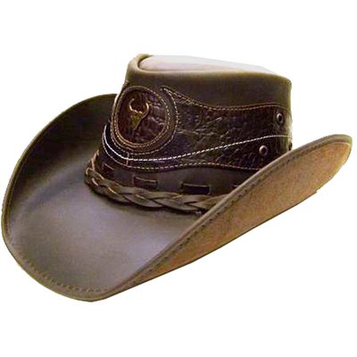 CHAPEAU DE COWBOY EN CUIR BRUN ET MOTIF BRUN VA1489 S 