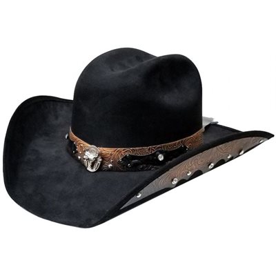 BLACK SUEDE COWBOY HAT WITH BROWN PATTERN 9799 XLARGE