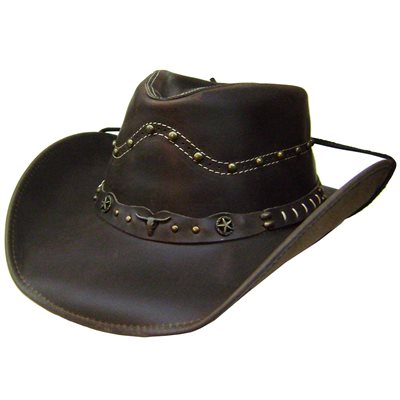 CHAPEAU DE CUIR BRUN MOTIF VA1889 S