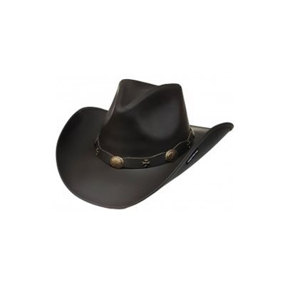 CHAPEAU COWBOY EN CUIR BRUN ORNEMENT BRASS SMALL