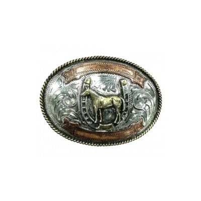 BELT BUCKEL WITH HORSESHOE AND HORSE HEAD BRONZE