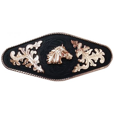 BELT BUCKLE BLACK / GOLD HORSE HEAD