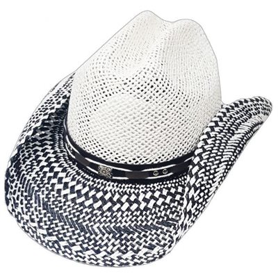 CHAPEAU COWBOY CREME ET NOIR AVEC ORNEMENTS MEDIUM