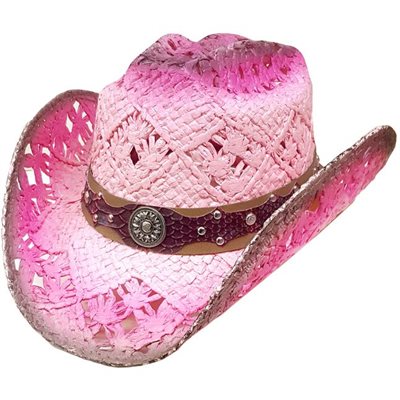 CHAPEAU COWBOY ROSE / MAUVE AVEC ORNEMENTS MAUVE / BRUN SMALL