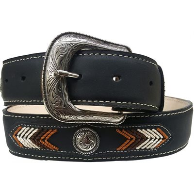 CEINTURE WESTERN EN CUIR NOIR AVEC FLECHE TEINTE DE BRUN 32