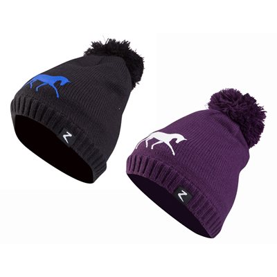 HORZE PURPLE KNIT HAT FOR KIDS WITH WHITE HORSE