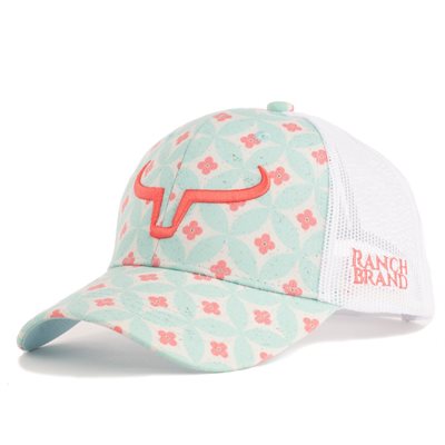 RANCH BRAND CAP PONYTAIL DIAMOND TURQUOISE LOGO PINK