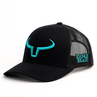 RANCH BRAND CAP BLACK MESH NOIR LOGO TURQUOISE