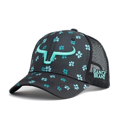 RANCH BRAND PONYTAIL FLOWER 5 LOGO TURQUOISE