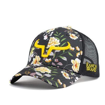 CASQUETTE RANCH BRAND PONYTAIL FLEUR 6 LOGO JAUNE