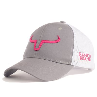 CASQUETTE RANCH BRAND PONYTAIL GRIS MESH BLANC LOGO ROSE