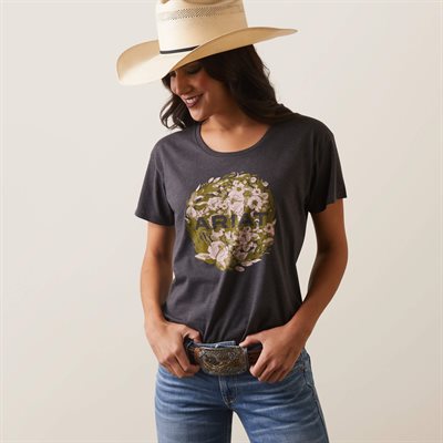 ARIAT T-SHIRT FLORAL SS CHARCOAL WOMEN SMALL