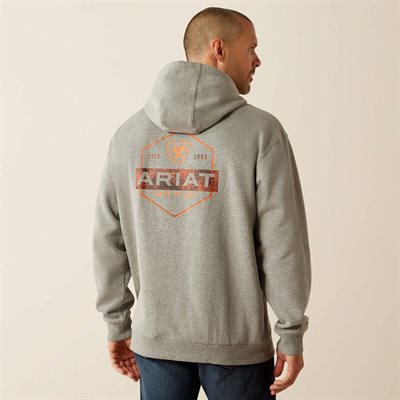 ARIAT MEN HOODIE BOLD HEX GREY HEATHER SMALL