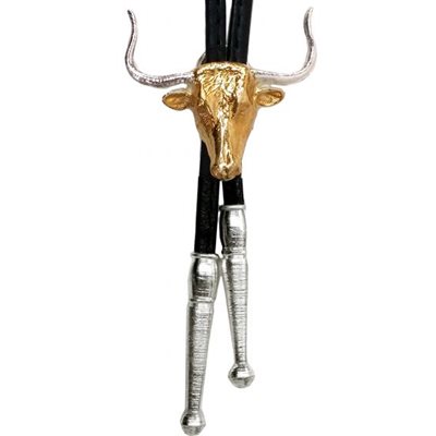 MODESTONE BOLO BULL LONGHORN SILVER GOLD LEATHER-LIKE STRING