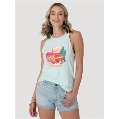 WRANGLER TANK TOP WOMEN RETRO OPALE BLUE / ORANGE LOGO SZ:LARGE