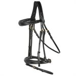 HORZE SION BRIDLE FANCY STITCH FLASH WITH REINS BLACK FULL