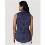 WRANGLER WOMEN'S BLUE SLEEVELESS SNAP SHIRT XSMALL