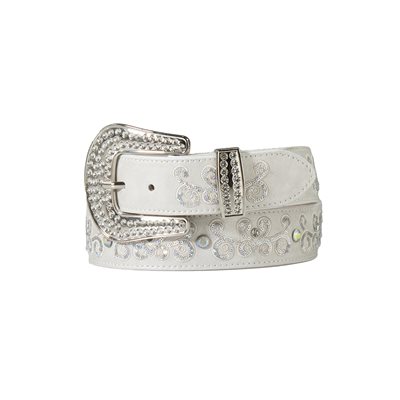 ANGEL RANCH WHITE LEATHER BELT BLING LARGE