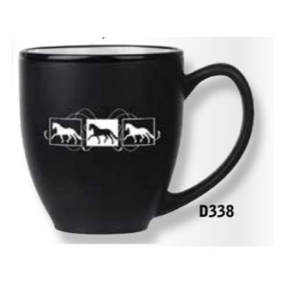 TASSE NOIRE AVEC CHEVAL DE DRESSAGE BLANC