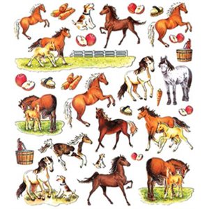 AUTOCOLLANTS CHEVAUX AVEC POMMES