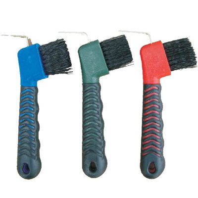 NAVY HOOF PICK WITH BRUSH RUBBER GRIP