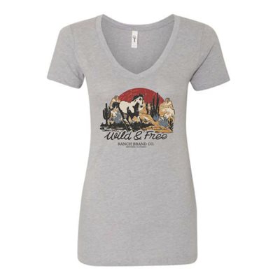 RANCH BRAND T-SHIRT WOMEN FREE HORSE GREY SMALL