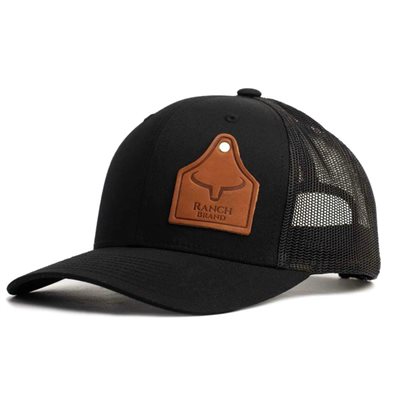 CASQUETTE RANCH BRAND COW TAG NOIR MESH NOIR PATCH CUIR