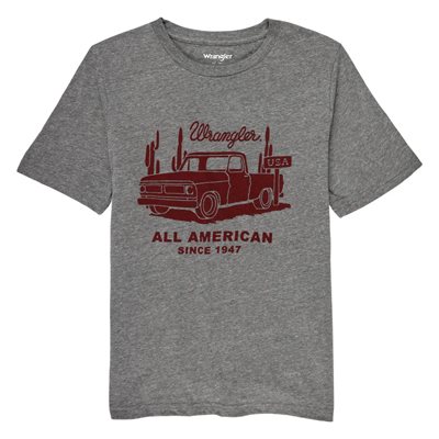 WRANGLER T-SHIRT KIDS ALL AMERICAN TRUCK GREY SZ:LARGE