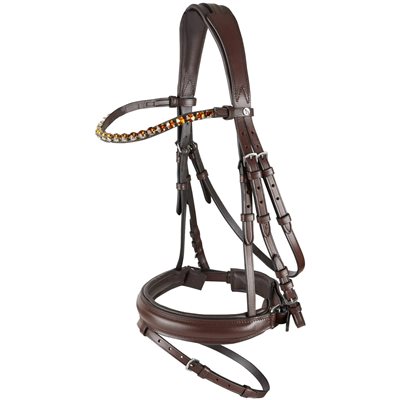 HORZE BRIDLE ERGONOMIC CRYSTAL BROWBAND BROWN COB